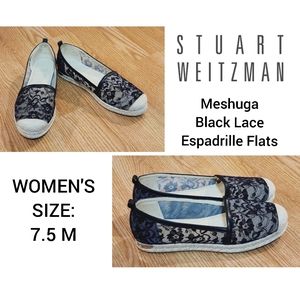 STUART WEITZMAN Meshuga Black Lace Espadrille Flats - Size 7.5 M